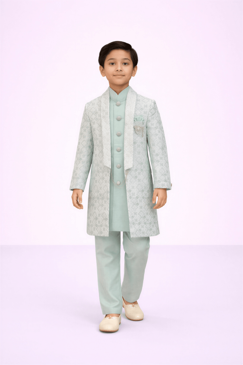 Mint Radiance Embroidered Sherwani Set - nemi kids wear