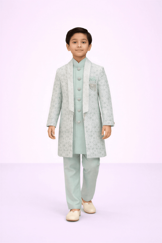 Mint Radiance Embroidered Sherwani Set - nemi kids wear
