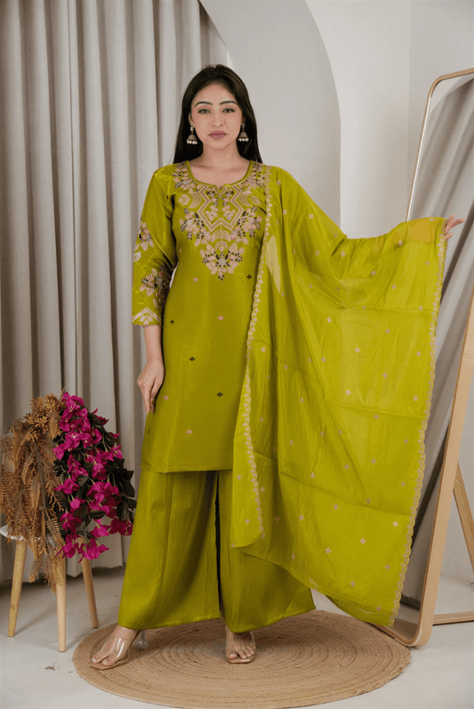 Olive Meadow Hand - Embroidered Suit - nemi kids wear