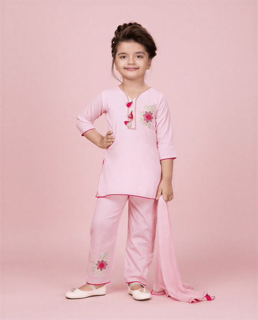 Pastel Pink Floral Ethnic Suit - nemi kids wear
