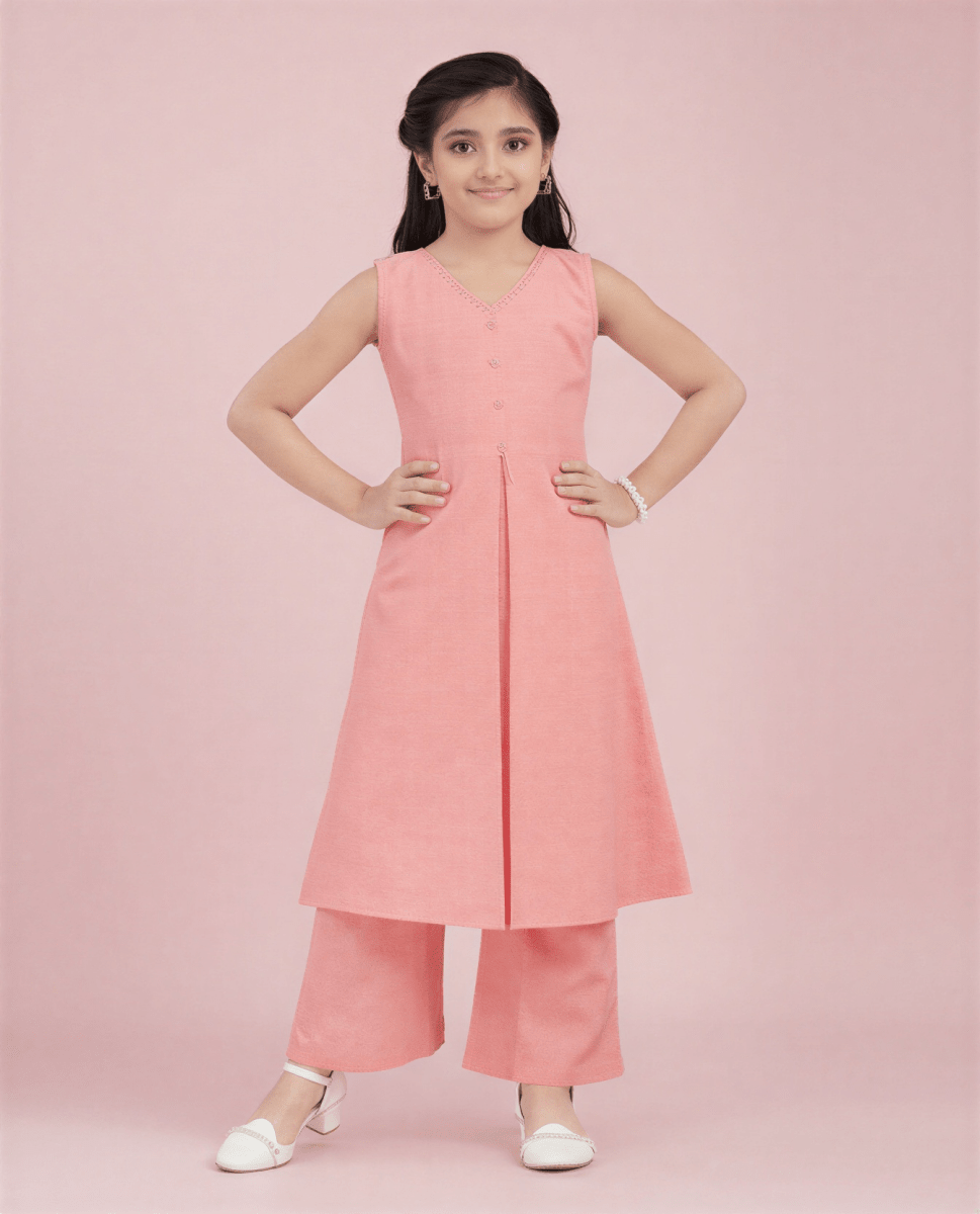 Peach Petal Front - Slit Kurta Set - nemi kids wear