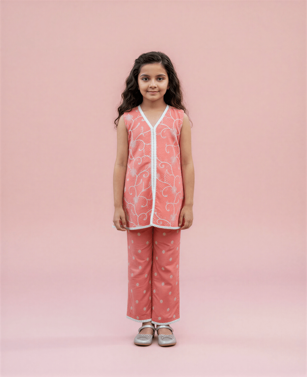 Peach Petals Embroidered Tunic & Trouser - nemi kids wear