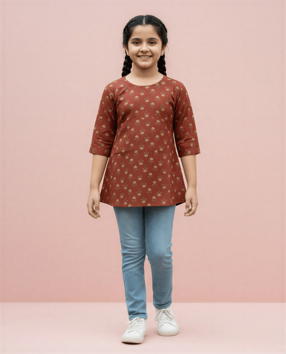 The "Indigo Earth" Hand - Block Ikat Kurta - nemi kids wear