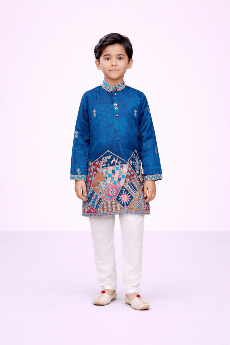 The "Virasat" Patchwork Embroidered Kurta Set - nemi kids wear