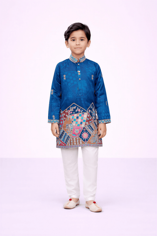 The "Virasat" Patchwork Embroidered Kurta Set - nemi kids wear