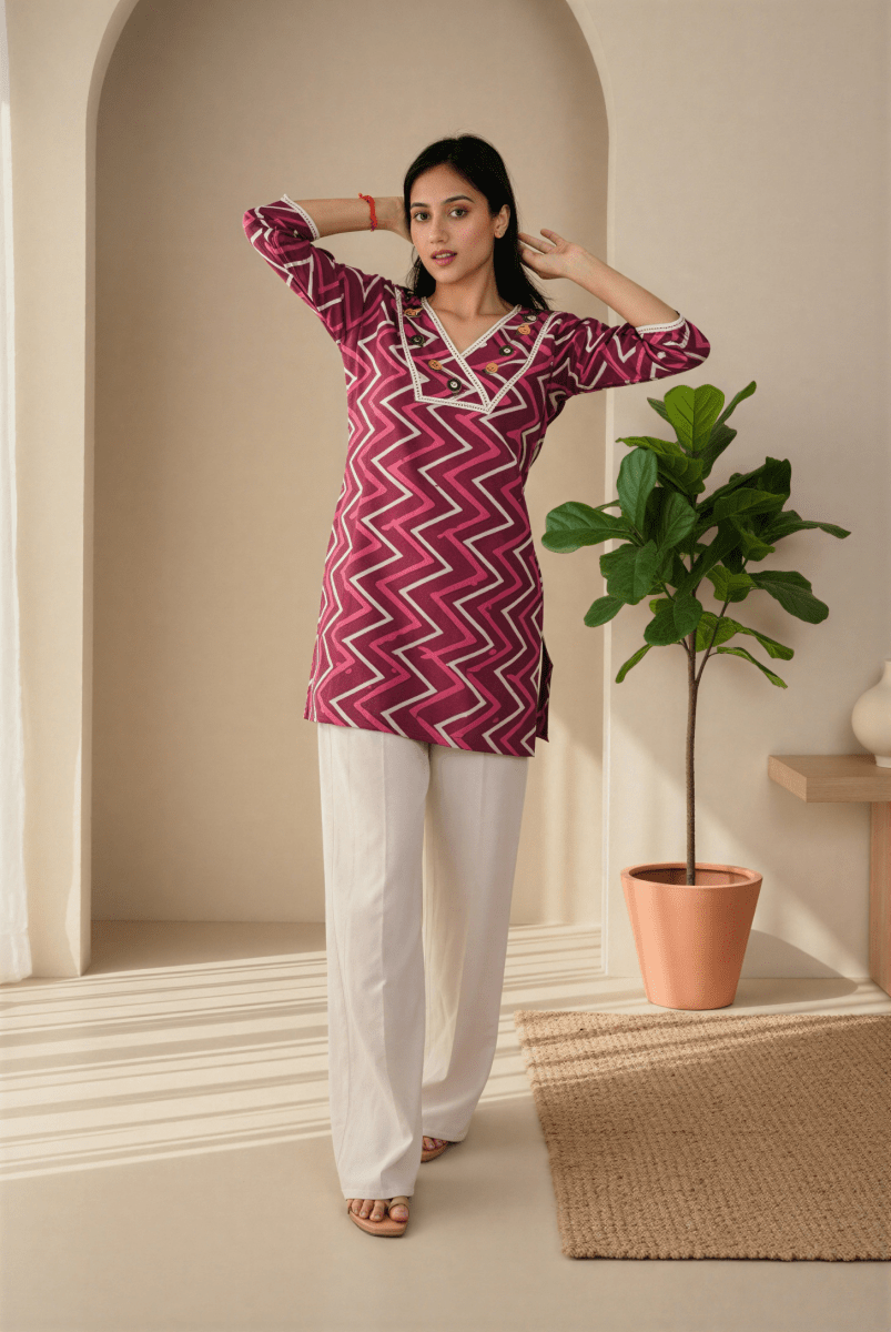 Zoya Zigzag Embroidered Short Kurti - nemi kids wear