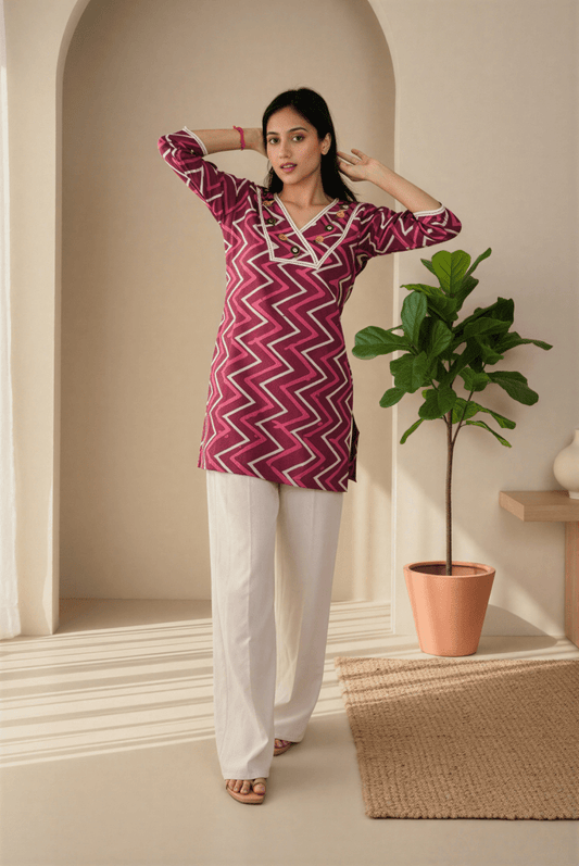 Zoya Zigzag Embroidered Short Kurti - nemi kids wear